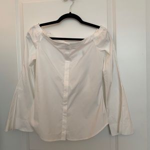 Theory off shoulder white button up top sz S